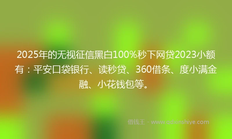 2025年的无视征信黑白100%秒下网贷2023小额有：平安口袋银行、读秒贷、360借条、度小满金融、小花钱包等。