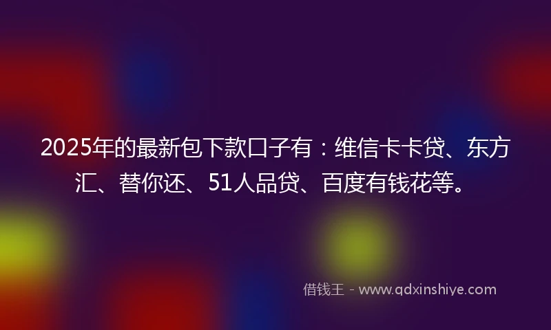 2025年的最新包下款口子有：维信卡卡贷、东方汇、替你还、51人品贷、百度有钱花等。
