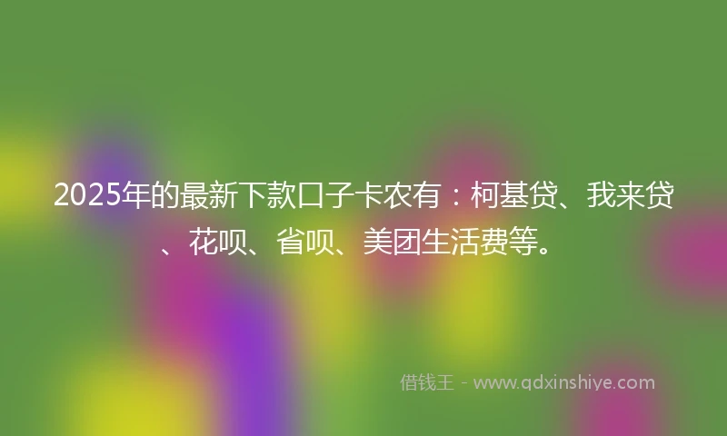 2025年的最新下款口子卡农有：柯基贷、我来贷、花呗、省呗、美团生活费等。