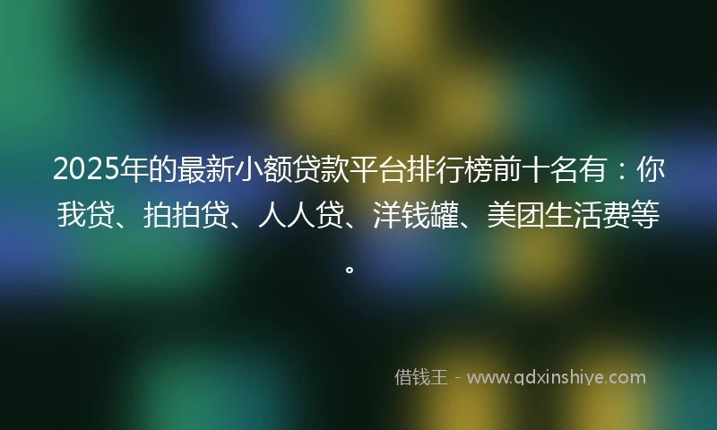 2025年的最新小额贷款平台排行榜前十名有：你我贷、拍拍贷、人人贷、洋钱罐、美团生活费等。