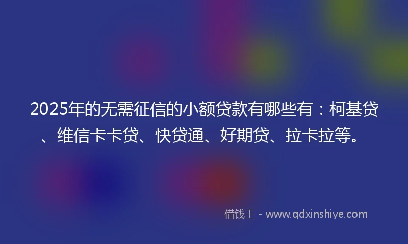 2025年的无需征信的小额贷款有哪些有：柯基贷、维信卡卡贷、快贷通、好期贷、拉卡拉等。