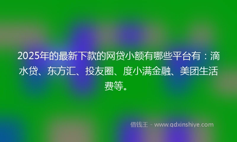 2025年的最新下款的网贷小额有哪些平台有：滴水贷、东方汇、投友圈、度小满金融、美团生活费等。