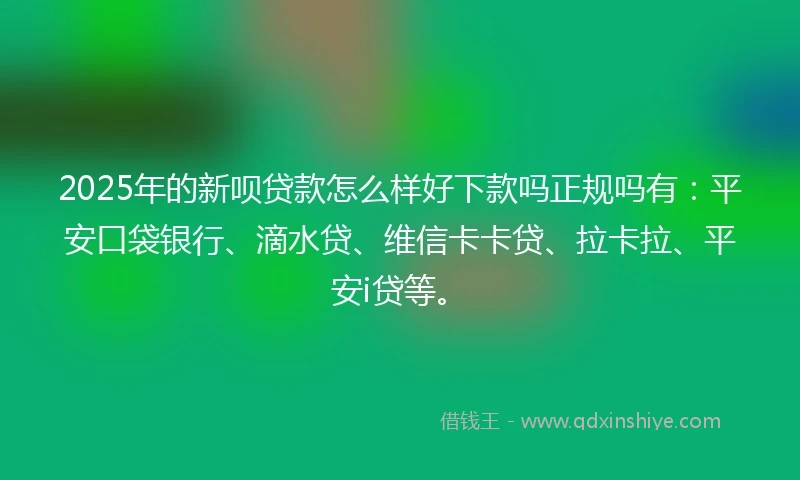 2025年的新呗贷款怎么样好下款吗正规吗有:平安口袋银行、滴水贷、维信卡卡贷、拉卡拉、平安i贷等。