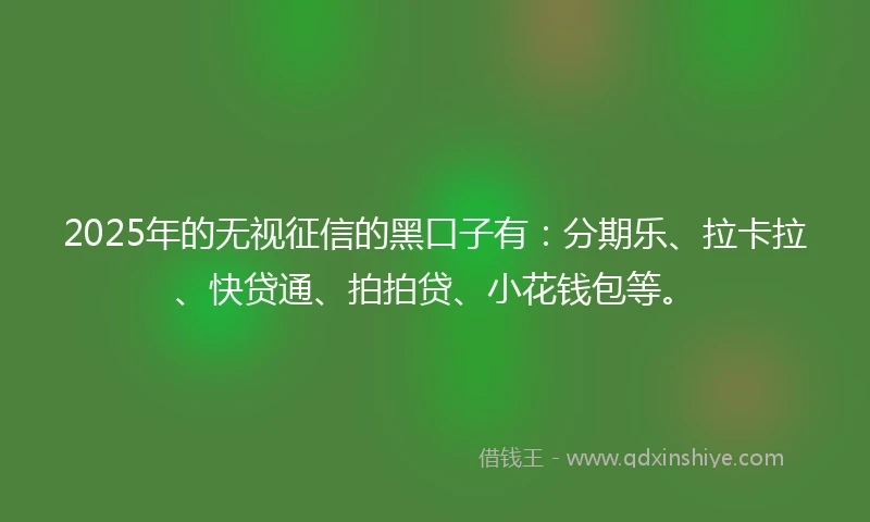 2025年的无视征信的黑口子有：分期乐、拉卡拉、快贷通、拍拍贷、小花钱包等。