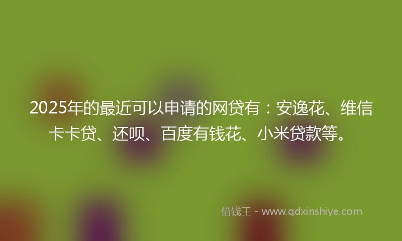 2025年的最近可以申请的网贷有:安逸花、维信卡卡贷、还呗、百度有钱花、小米贷款等。
