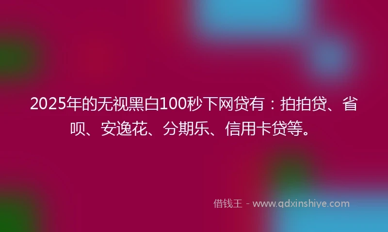 2025年的无视黑白100秒下网贷有：拍拍贷、省呗、安逸花、分期乐、信用卡贷等。
