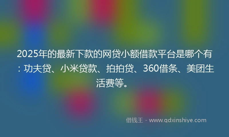2025年的最新下款的网贷小额借款平台是哪个有：功夫贷、小米贷款、拍拍贷、360借条、美团生活费等。