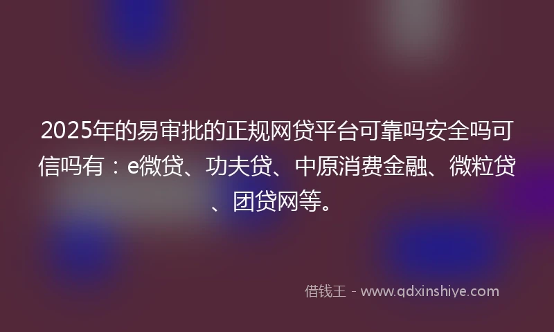 2025年的易审批的正规网贷平台可靠吗安全吗可信吗有：e微贷、功夫贷、中原消费金融、微粒贷、团贷网等。