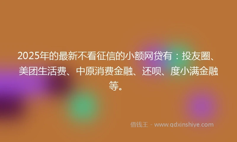 2025年的最新不看征信的小额网贷有：投友圈、美团生活费、中原消费金融、还呗、度小满金融等。