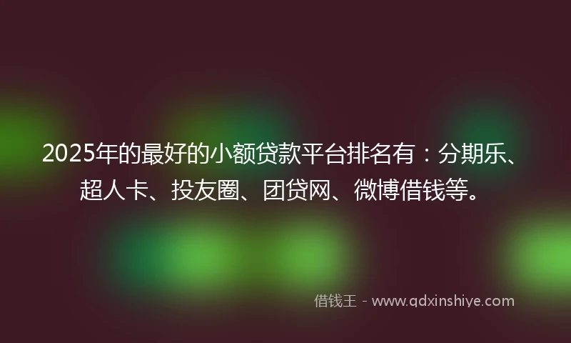 2025年的最好的小额贷款平台排名有：分期乐、超人卡、投友圈、团贷网、微博借钱等。