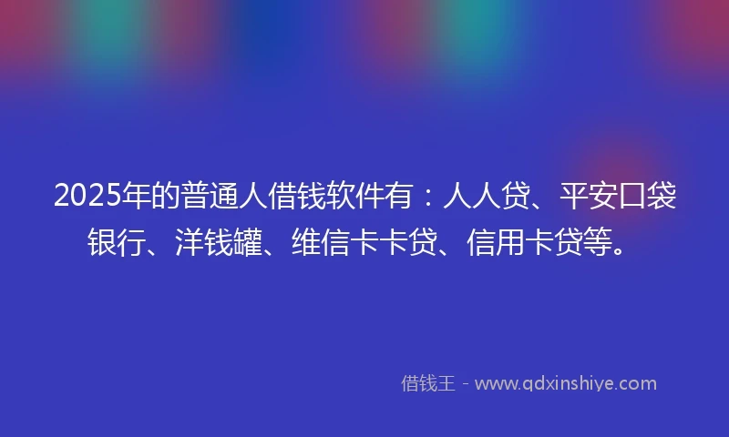 2025年的普通人借钱软件有：人人贷、平安口袋银行、洋钱罐、维信卡卡贷、信用卡贷等。
