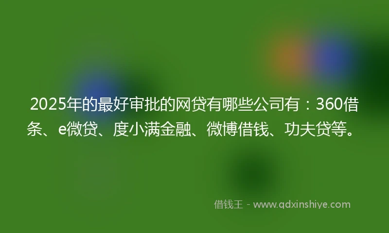2025年的最好审批的网贷有哪些公司有：360借条、e微贷、度小满金融、微博借钱、功夫贷等。