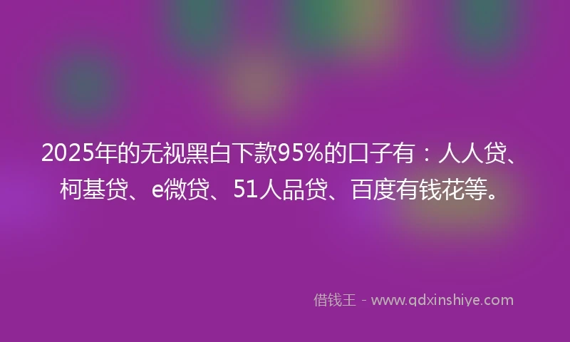 2025年的无视黑白下款95%的口子有：人人贷、柯基贷、e微贷、51人品贷、百度有钱花等。