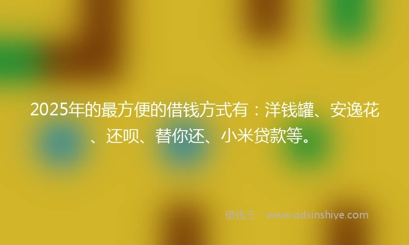 2025年的最方便的借钱方式有:洋钱罐、安逸花、还呗、替你还、小米贷款等。