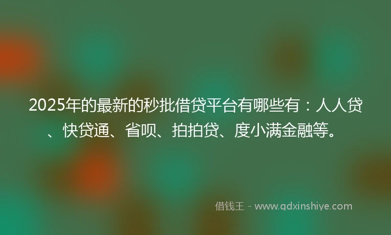 2025年的最新的秒批借贷平台有哪些有：人人贷、快贷通、省呗、拍拍贷、度小满金融等。