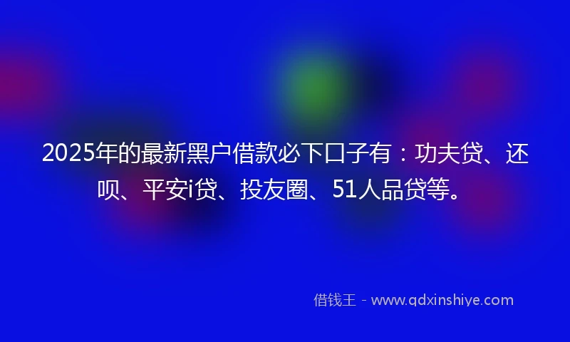 2025年的最新黑户借款必下口子有:功夫贷、还呗、平安i贷、投友圈、51人品贷等。