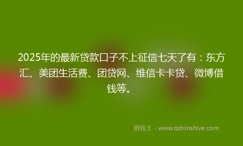2025年的最新贷款口子不上征信七天了有：东方汇、美团生活费、团贷网、维信卡卡贷、微博借钱等。