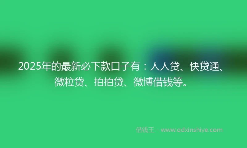 2025年的最新必下款口子有：人人贷、快贷通、微粒贷、拍拍贷、微博借钱等。