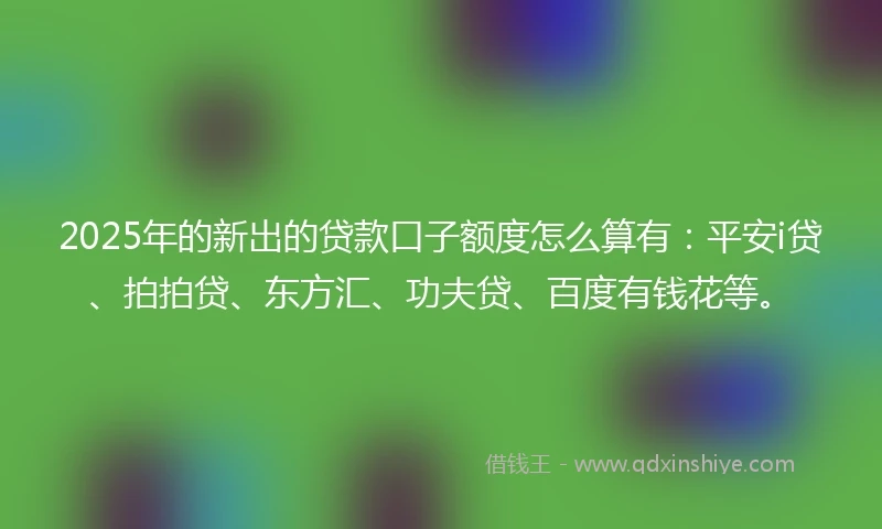 2025年的新出的贷款口子额度怎么算有：平安i贷、拍拍贷、东方汇、功夫贷、百度有钱花等。