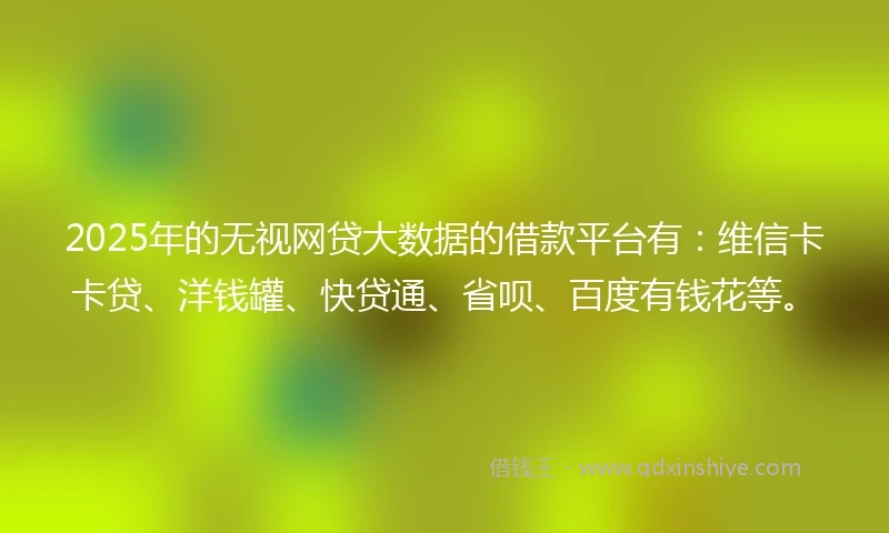 2025年的无视网贷大数据的借款平台有：维信卡卡贷、洋钱罐、快贷通、省呗、百度有钱花等。