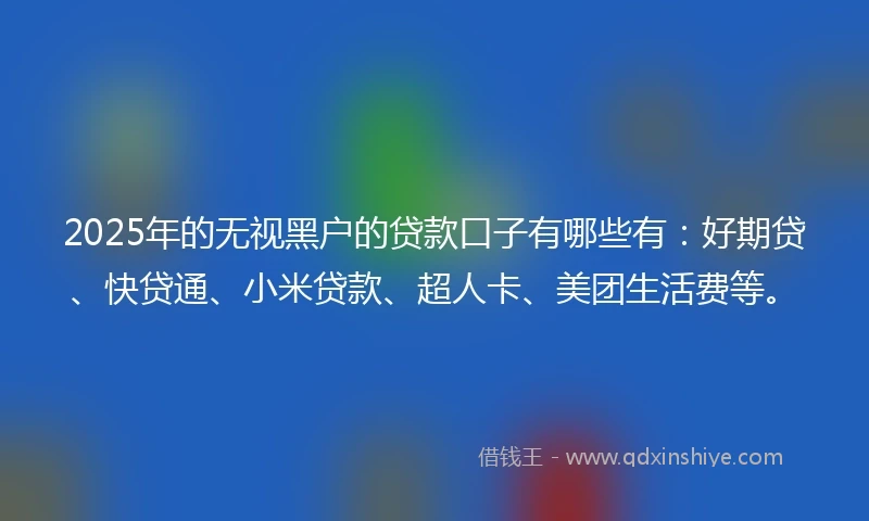 2025年的无视黑户的贷款口子有哪些有：好期贷、快贷通、小米贷款、超人卡、美团生活费等。