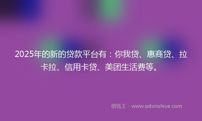 2025年的新的贷款平台有：你我贷、惠商贷、拉卡拉、信用卡贷、美团生活费等。