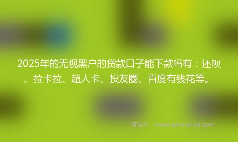 2025年的无视黑户的贷款口子能下款吗有：还呗、拉卡拉、超人卡、投友圈、百度有钱花等。
