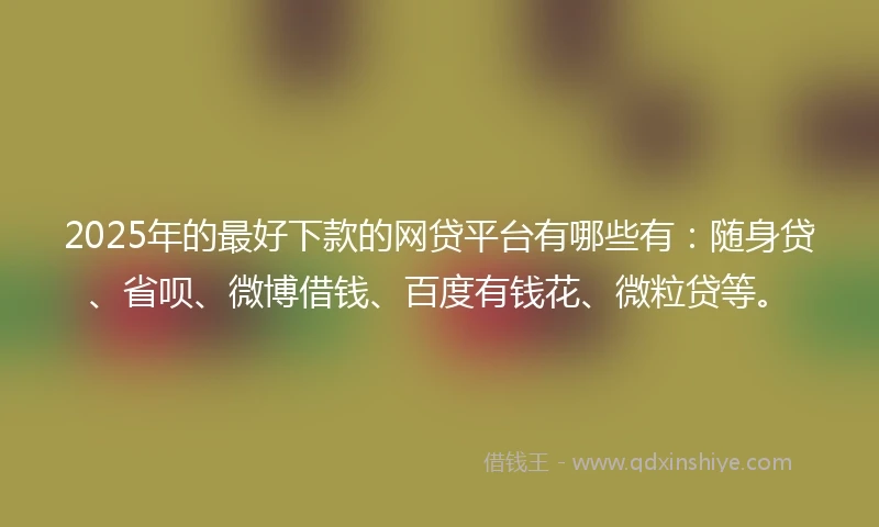 2025年的最好下款的网贷平台有哪些有：随身贷、省呗、微博借钱、百度有钱花、微粒贷等。