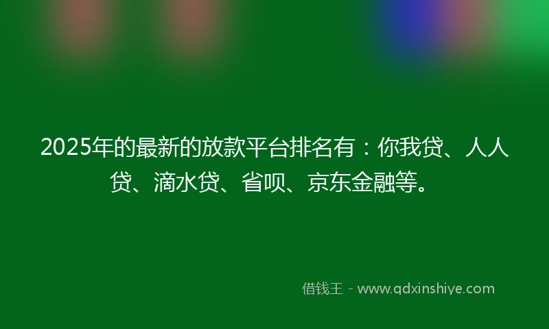 2025年的最新的放款平台排名有：你我贷、人人贷、滴水贷、省呗、京东金融等。