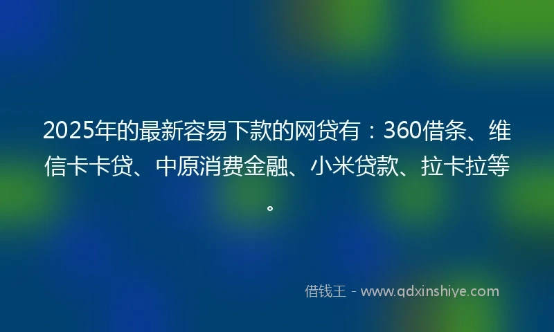 2025年的最新容易下款的网贷有：360借条、维信卡卡贷、中原消费金融、小米贷款、拉卡拉等。