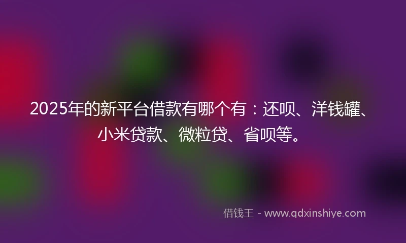 2025年的新平台借款有哪个有：还呗、洋钱罐、小米贷款、微粒贷、省呗等。