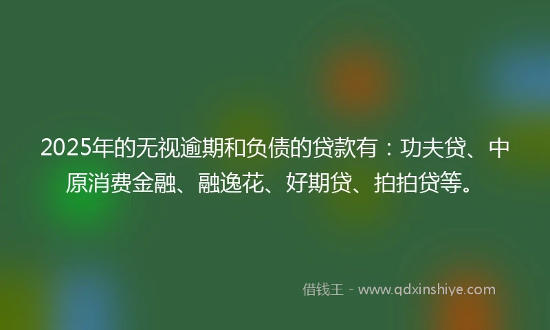 2025年的无视逾期和负债的贷款有:功夫贷、中原消费金融、融逸花、好期贷、拍拍贷等。