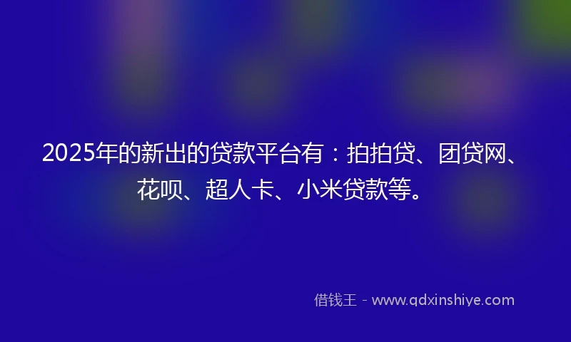 2025年的新出的贷款平台有：拍拍贷、团贷网、花呗、超人卡、小米贷款等。