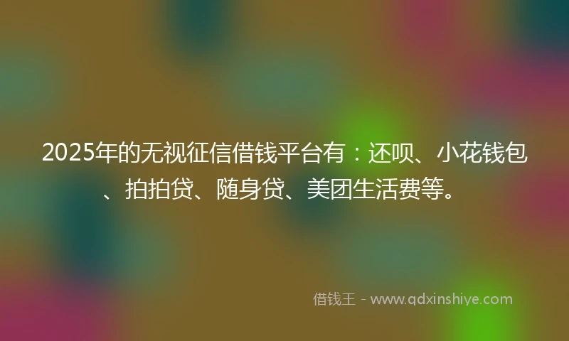 2025年的无视征信借钱平台有：还呗、小花钱包、拍拍贷、随身贷、美团生活费等。