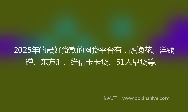 2025年的最好贷款的网贷平台有：融逸花、洋钱罐、东方汇、维信卡卡贷、51人品贷等。