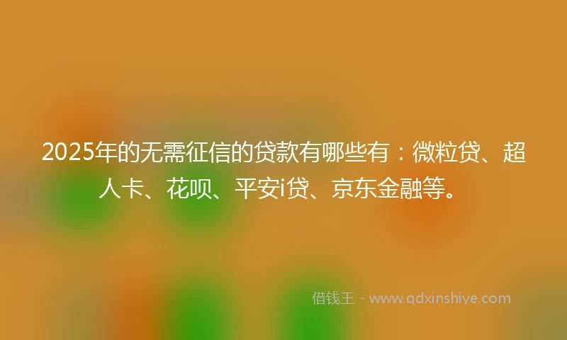 2025年的无需征信的贷款有哪些有：微粒贷、超人卡、花呗、平安i贷、京东金融等。