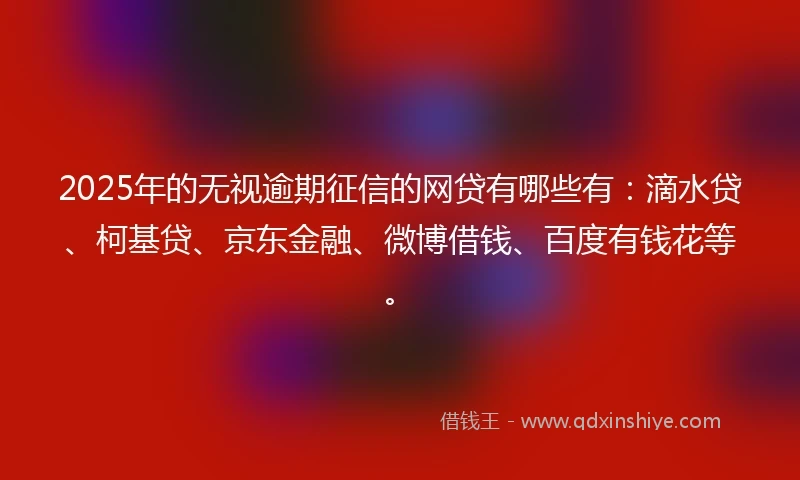 2025年的无视逾期征信的网贷有哪些有：滴水贷、柯基贷、京东金融、微博借钱、百度有钱花等。