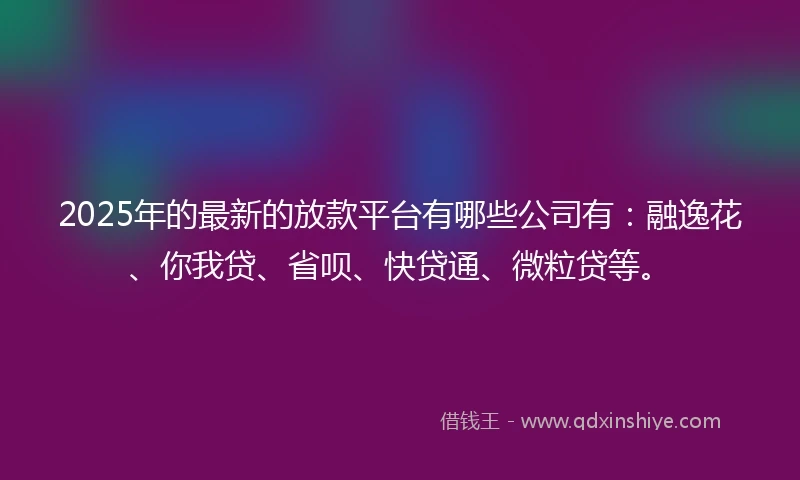 2025年的最新的放款平台有哪些公司有：融逸花、你我贷、省呗、快贷通、微粒贷等。
