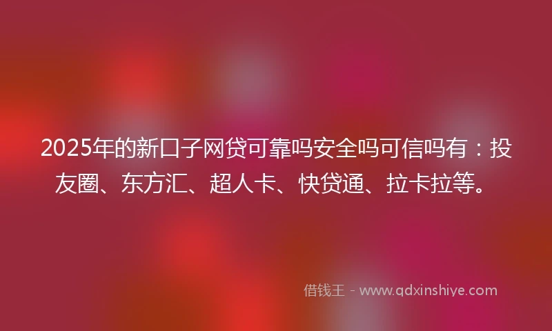 2025年的新口子网贷可靠吗安全吗可信吗有：投友圈、东方汇、超人卡、快贷通、拉卡拉等。