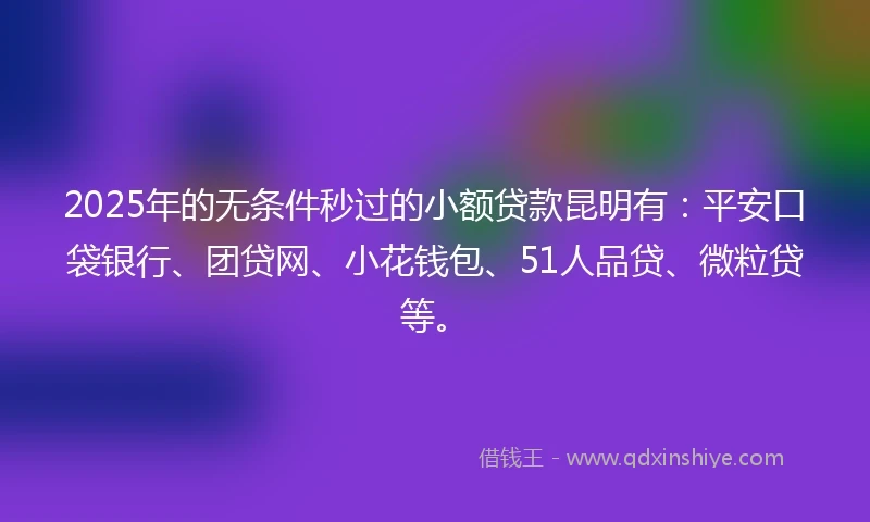 2025年的无条件秒过的小额贷款昆明有：平安口袋银行、团贷网、小花钱包、51人品贷、微粒贷等。