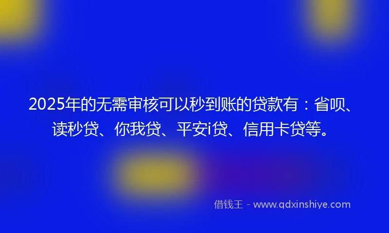 2025年的无需审核可以秒到账的贷款有:省呗、读秒贷、你我贷、平安i贷、信用卡贷等。