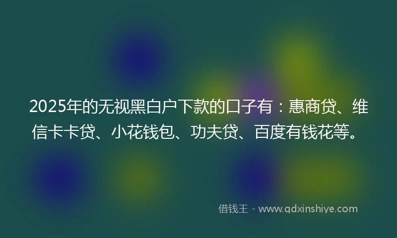 2025年的无视黑白户下款的口子有：惠商贷、维信卡卡贷、小花钱包、功夫贷、百度有钱花等。