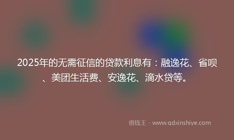2025年的无需征信的贷款利息有：融逸花、省呗、美团生活费、安逸花、滴水贷等。