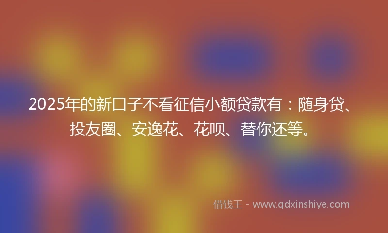 2025年的新口子不看征信小额贷款有：随身贷、投友圈、安逸花、花呗、替你还等。