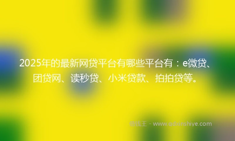 2025年的最新网贷平台有哪些平台有：e微贷、团贷网、读秒贷、小米贷款、拍拍贷等。
