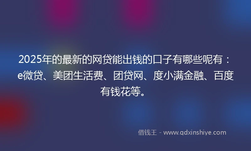 2025年的最新的网贷能出钱的口子有哪些呢有：e微贷、美团生活费、团贷网、度小满金融、百度有钱花等。