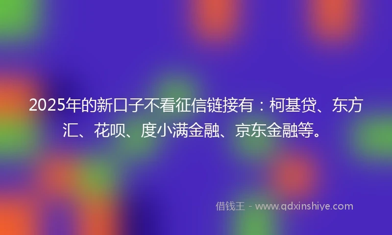 2025年的新口子不看征信链接有：柯基贷、东方汇、花呗、度小满金融、京东金融等。