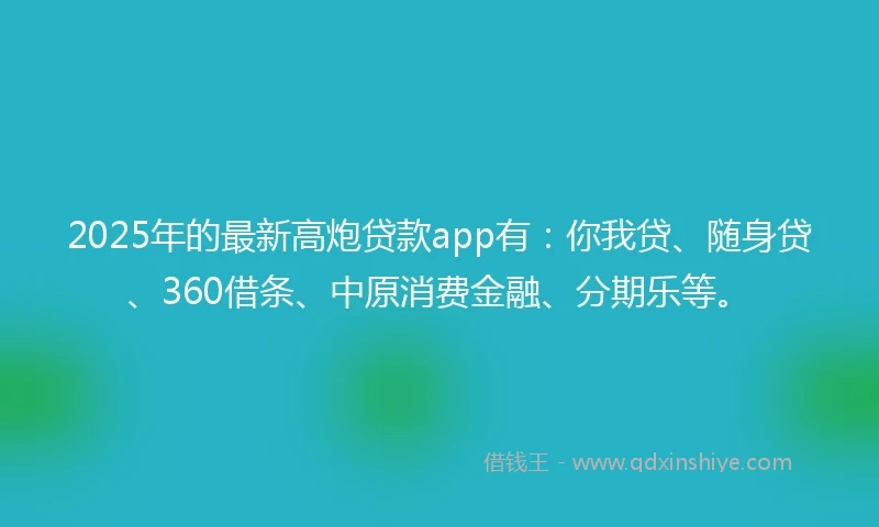 2025年的最新高炮贷款app有：你我贷、随身贷、360借条、中原消费金融、分期乐等。