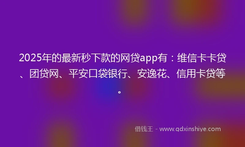 2025年的最新秒下款的网贷app有：维信卡卡贷、团贷网、平安口袋银行、安逸花、信用卡贷等。