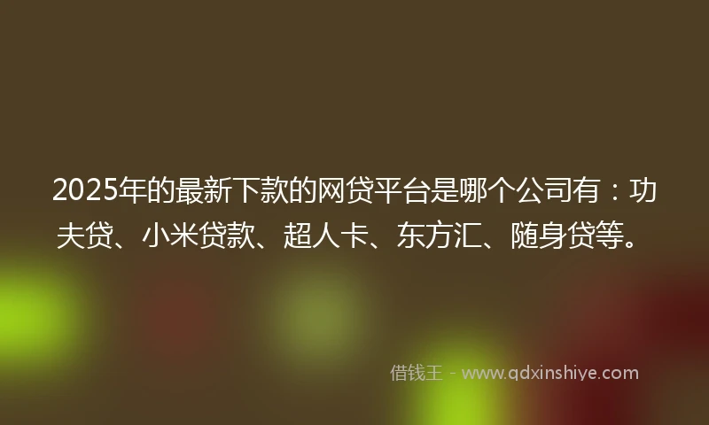 2025年的最新下款的网贷平台是哪个公司有:功夫贷、小米贷款、超人卡、东方汇、随身贷等。